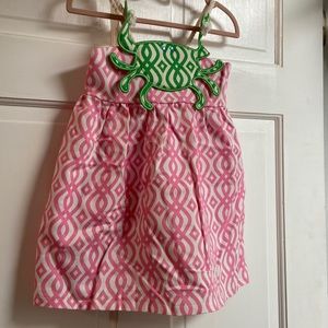 Mud Pie Pink and White Patterned Dress with Green Crab Accent